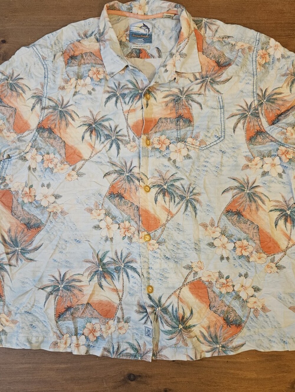 Tommy Bahama Mens Hawaiian Button Front Silk Shirt Tropical Palm Tree Sunset XXL